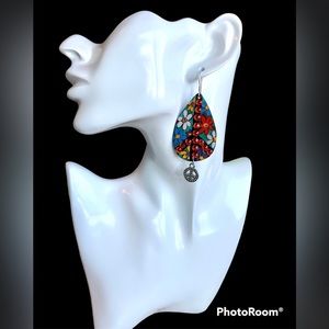 Large peace sign ☮️earrings, handpainted sterling wears OOAK statement piece